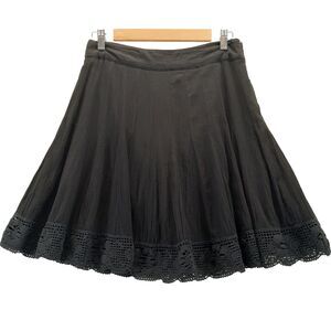 V Cristina Womens Size S Seersucker Crochet Trim A-Line Side Zipper Black Skirt